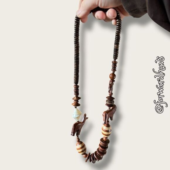 Vintage African-Style Wood Animal Carving Necklace - Picture 9 of 13